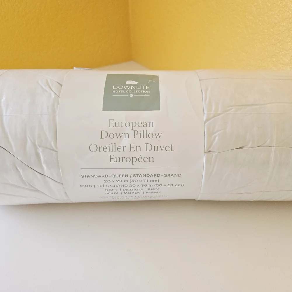 New Downlite Hotel Collection European Down Pillow King Soft 400TC 600FP